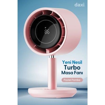 Daxi Airflow AF03 Yeni Nesil Şarjlı Turbo Masa Fanı, Ultra Güçlü Motor, Otomatik Yatay Salınım, Görünmez Fan Bıçakları, 14.5X26.5CM